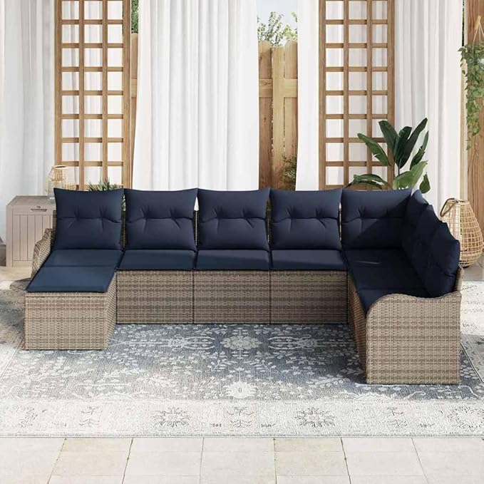 Garden Sofa Set Grey Poly Rattan Outdoor Furniture Set for Patio Conversation Sets