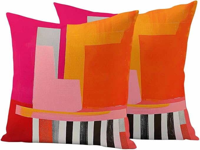 JasmineM Outdoor Pillow Cover 26x26 Inches Set of 2 Abstract Pink Orange Red Waterproof Throw Pillow Covers Painting Modern Art Decorative Pillowcases Garden Cushion Case for Patio Couch Sofa
