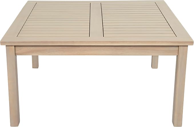 Christopher Knight Home Hugo Acacia Wood Outdoor Patio Furniture Set for 5, V-Shape Patio Sectional Sofa Set with Cushions and Slat Coffee Table, Modern Patio Conversation Set, Light White+Sand