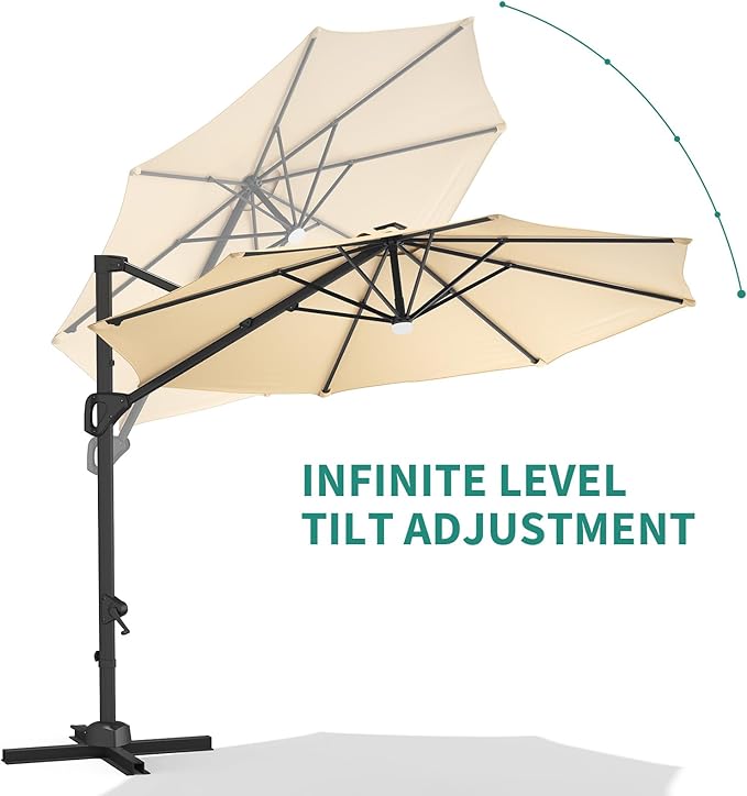 10 Ft Offset Patio Umbrella with Base Included, Round Cantilever Umbrella with UV Protective And Water Resistant Canopy, 360° Rotation, Integrated Tilting System, Beige