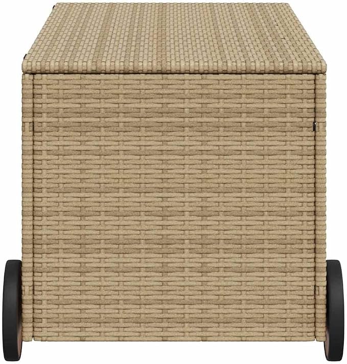50.2 Gallon Poly Rattan Garden Storage Box with Water-Proof Bag and Wheels for Patio Cushions and Blankets