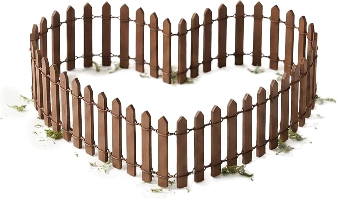 Fairy Garden Miniature Fence Accessories: Decorative White Wooden Picket Fence for Indoor & Outdoor Christmas Village - for Kids Ages 4 to 8 - Festive Decor for Christmas and Halloween (Brown)
