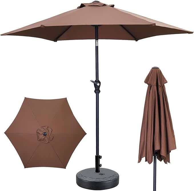 GDY 7.5ft Patio Umbrella Outdoor Umbrella with Tilt, Crank and Umbrella Weighted Base, for Yard/Outdoor/Wedding Parties and Events (Coffee)