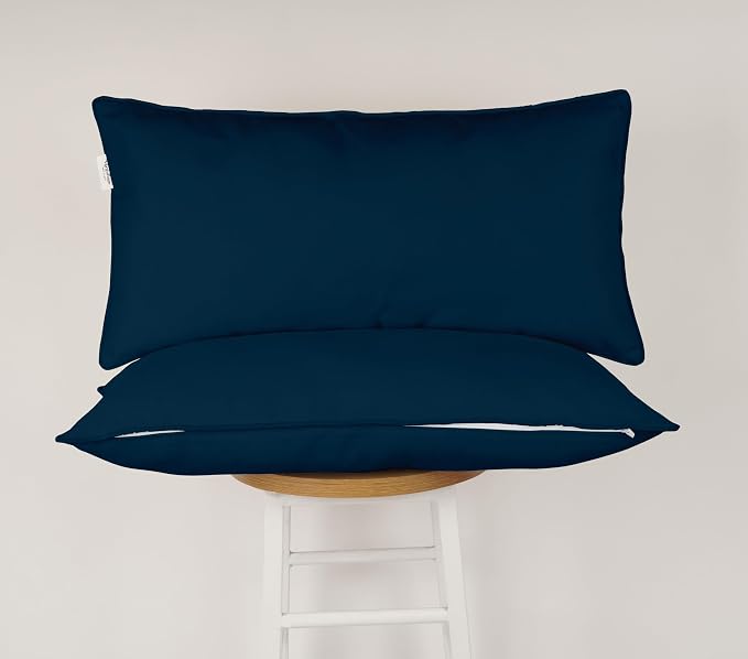 Indoor/Outdoor Polyester Fabric Lumbar Pillow Cover, All-Weather Waterproof Rectangular Cushion Case for Patio Furniture, 16 x 24 Set of 2 - Blue