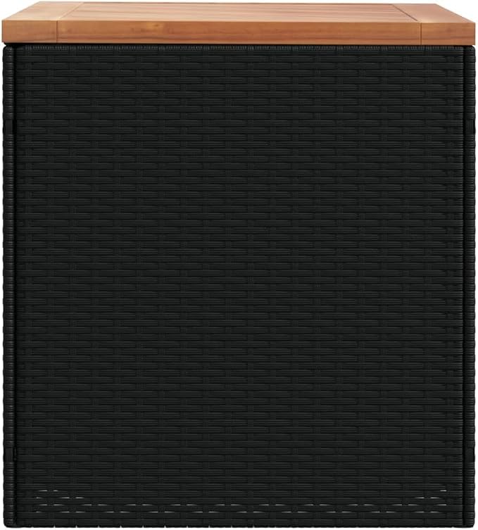 Gecheer Patio Rattan Deck Box Patio Storage Box Black 43.3"x19.7"x21.3" Poly Rattan Acacia Wood