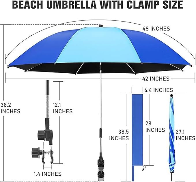 Beach Umbrella, 360 ° Chair Umbrella with Clamp, UPF50+ Shade for Beach, Sand, Patio, Yard (Not Includ Chair)