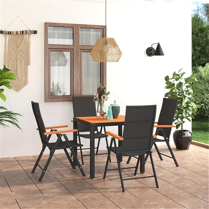 Afuera Living 5-Piece PE Rattan Patio Dining Set, 31.1 x 31.1 x 29.1 in, Powder-Coated Aluminum Frame, Black and Brown Finish, UV/Water-Resistant Garden or Terrace Seating for 4