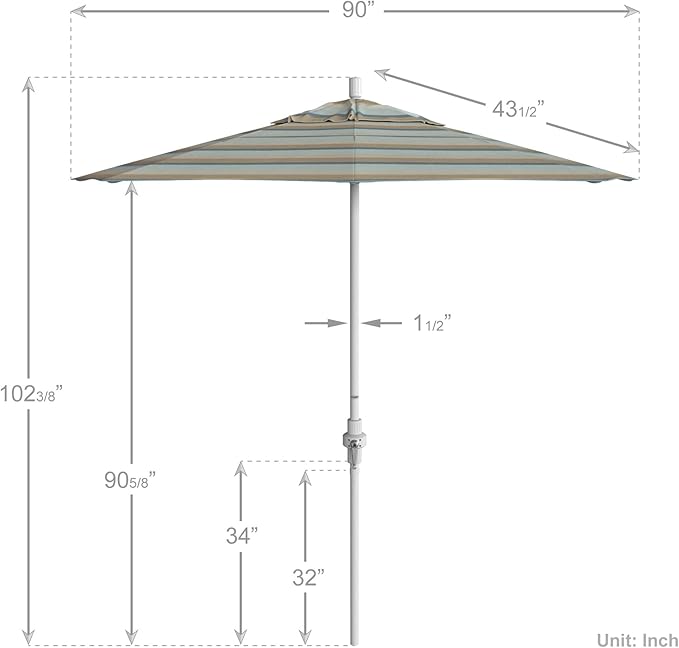 California Umbrella 7.5' Rd. Aluminum Patio Umbrella, Crank Lift, Collar Tilt, White