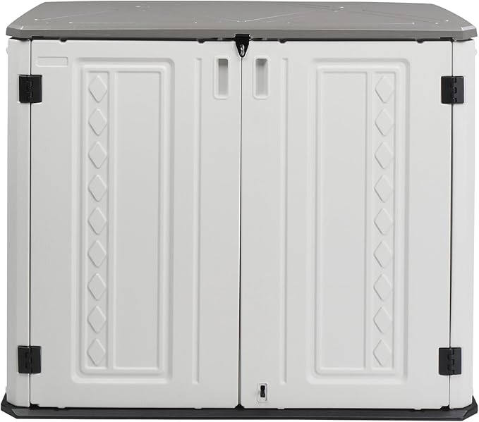 VINGLI Outdoor Horizontal Storage Shed Waterproof with 34 Cubic Feet Storage Space, 50” x 29” x 41” Patio Storage Cabinets for Garbage Cans, Bike, Tools， Deck Box for Yard, Porch, Garden, White