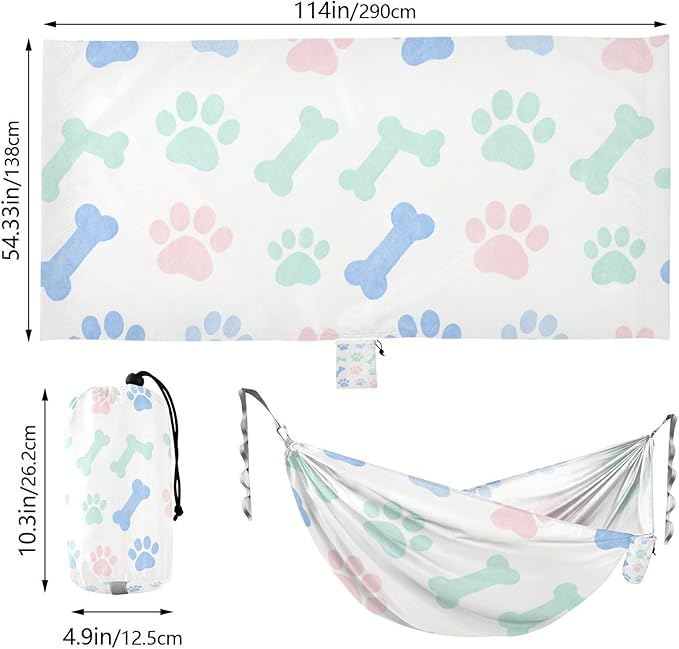 Paw and Bone Outdoor Hammock with Tree Straps Cloth for Outside Beach Patio Garden