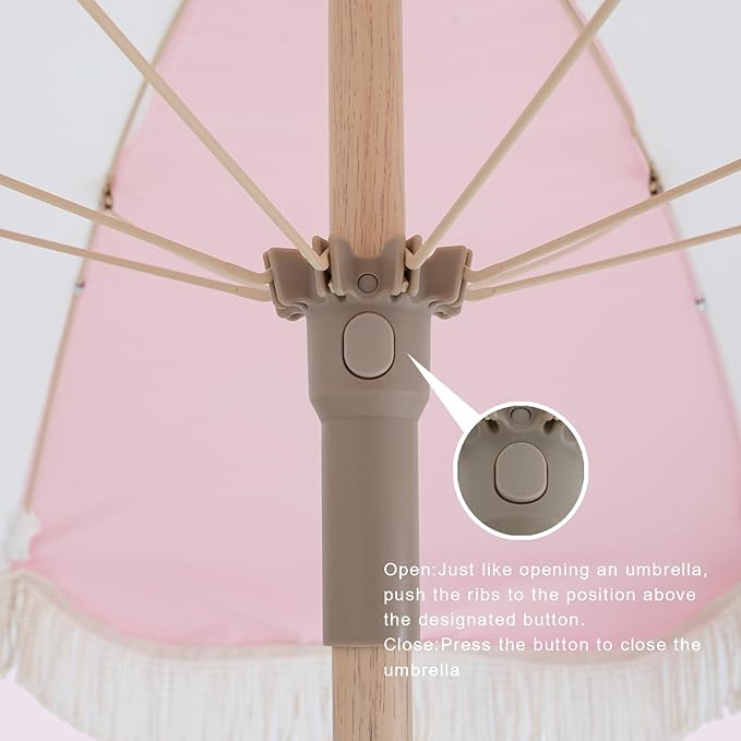 Tempera 7ft Boho Beach & Patio Umbrella with Fringe, Market Umbrellas with UPF 50+ UV & Water-Resistant Canopy, 1.5" Wood Pole & Button Tilt.