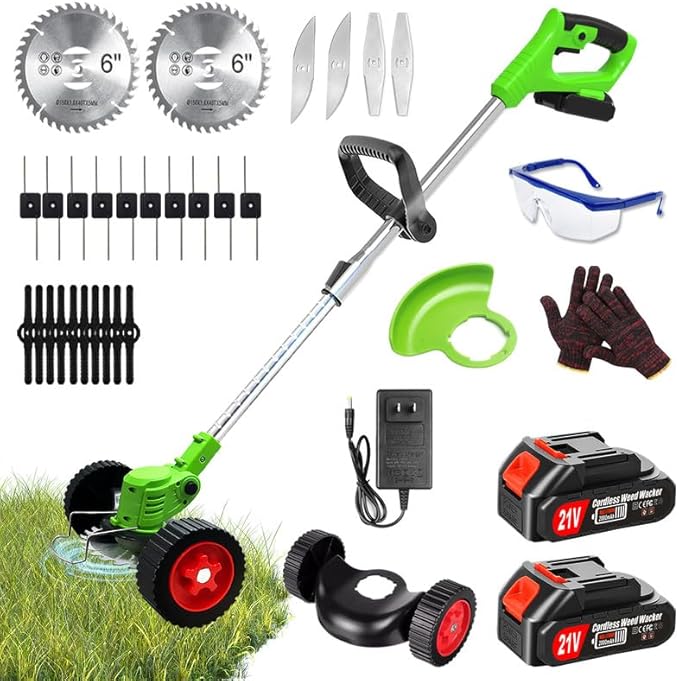 Cordless Weed Wacker Eater Battery Powered, Portable Grass Trimmer/Lawn Edger/Mower/Brush Cutter with 2 Li-Ion Battery for Lawn Garden Pruning/Trimming