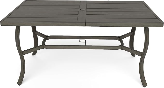 HAPPATIO Square Outdoor Dining Table, 59" Large Aluminum 8 Person Table with Umbrella Hole, All-Weather Aluminum Frame for Deck Lawn Garden Backyard Balcony Deck,