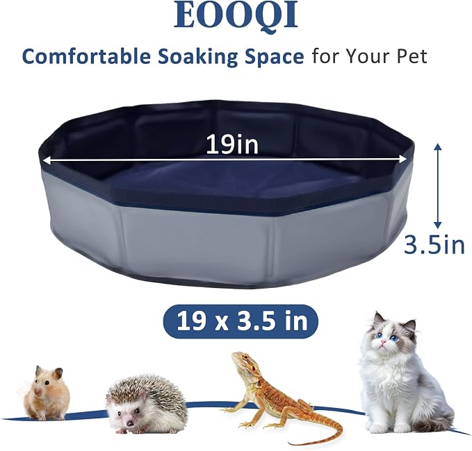 Eooqi Foldable Bearded Dragon Bathtub, Collapsible Reptile Bath Pool & Small Pet Water Tub, Portable Hard-Side Reptile Swimming Pool for Bearded Dragons, Hedgehogs and Hamsters (Gray, 19 x 3.5 in)