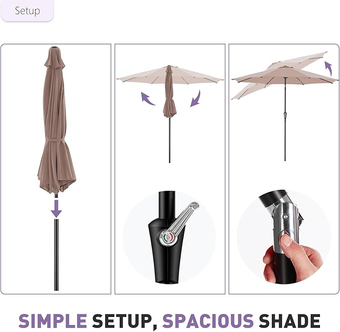 NEWBULIG Patio Umbrella, Outdoor Table Umbrellas with Push Button Tilt and Crank, Sturdy Ribs, Waterproof, UV Protection and Fade Resistant, for Pool, Garden, Market, Backyard