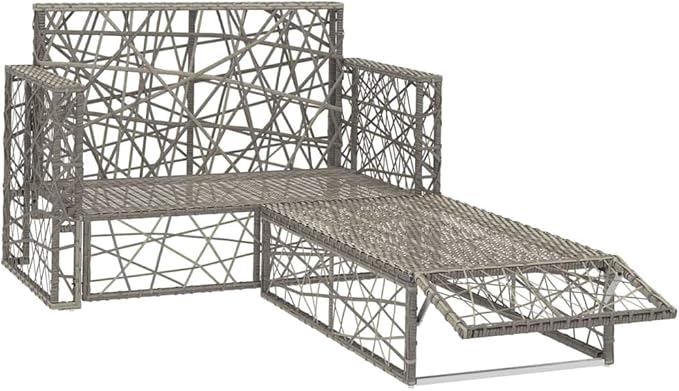 2 Piece Patio Lounge Set with Cushions, Sectional Sofa Front Porch Furniture Patio Conversation Set Outdoor Dining Sets for Exhibition Negotiation Area Piazza Poolside Poly Rattan Gray