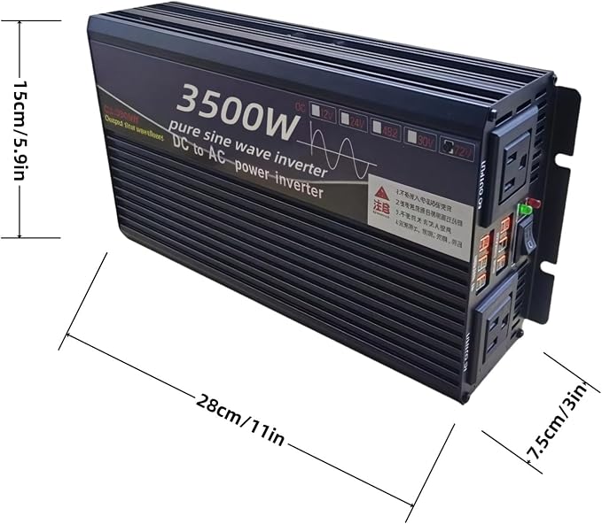 3500W Power Inverter 12V DC to 110V AC Converter with LED Display Dual AC Outlets Dual Fans Radiating for RV, Camp, Boat and Home Emergency Portable Pure Sine Wave Inverter (LED Screen, 3500W 12V)