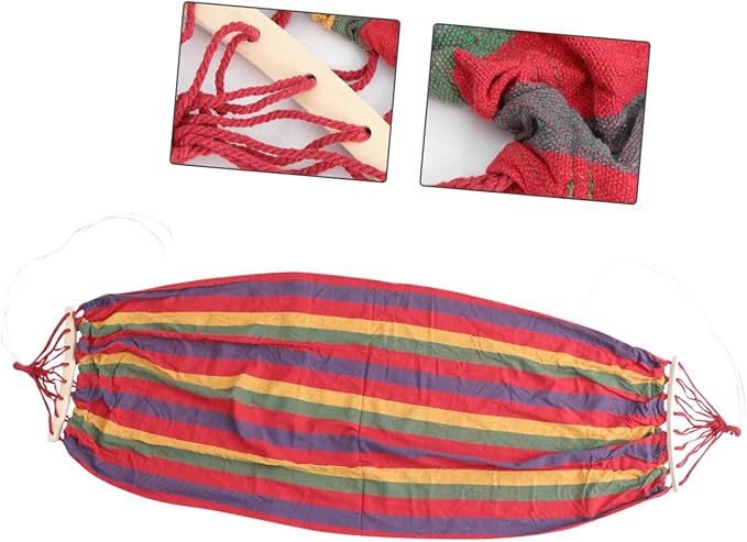 UPKOCH Rainbow Striped Canvas Single Person Hammock Outdoor Swing with Anti-tip Design for Travel and Leisure Use
