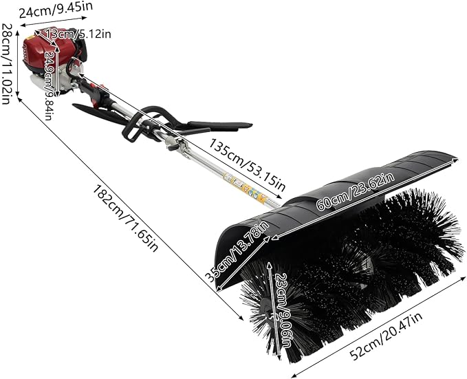 31CC 4 Stroke Gas Hand Held Sweeper, 1.4HP Outdoor Backpack Broom Lawn Sweeper with Single Cylinder & Air-Cooled, Artificial Grass Brush Gasoline Powered Broom for Driveway Street Turf Snow