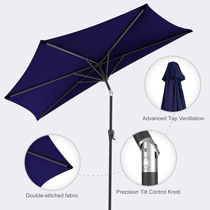 FLAME&SHADE 9ft Half Patio Umbrella - Half Outdoor Umbrella with Tilt UV Protection Waterprool, Half Round Table Umbrella for Wall Balcony, Pool, Porch, Garden, Deck, Market, Backyard (Navy Blue)