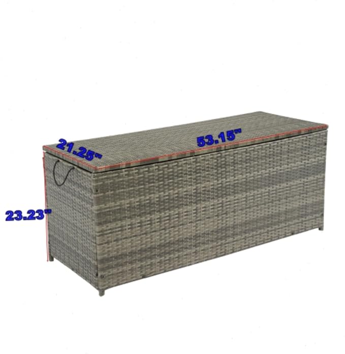 113 Gallon Outdoor Waterproof Large Wicker Deck Box with Lids Indoor Storage Bench Storage Cabinet for Patio Furniture Cushions, Packages, Pillows and Garden Tools, Gray