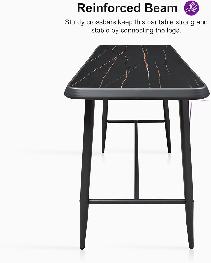 PURPLE LEAF Outdoor High Bar Table Rectangular Patio Pub Balcony Table with Waterproof Tabletop, 122” Long for 4 Seats
