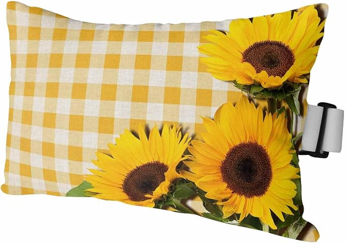 Outdoor Pillows Covers with Inserts Rustic Farm Sunflower Yellow Buffalo Plaid Waterproof Recliner Pillow with Adjustable Strap Throw Pillows for Patio Furniture Pool Lounge Chair, 11x16 inch, 1PCS
