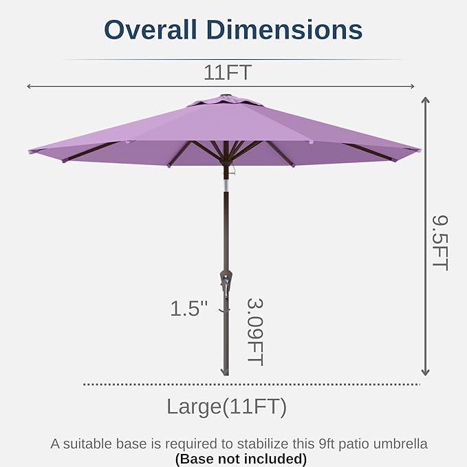 11FT Patio Umbrella, Outdoor Umbrella with with 8 Sturdy Fiberglass Ribs,Market Table Umbrella with Push Button Tilt and Crank,Suit for Backyard,Garden,Pool,Deck(Taro Purple)
