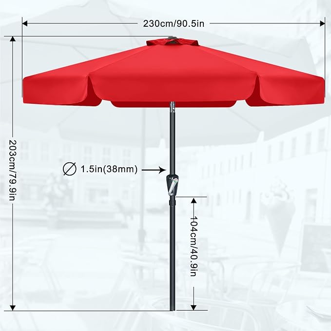 MASTERCANOPY 7.5ft Patio Umbrella with Valance, Crank and Tilt – 6 Ribs Outdoor Market Umbrella, UV/Fade Resistant, Waterproof Canopy with Wind Vent for Garden, Deck, Backyard, Pool (Red)