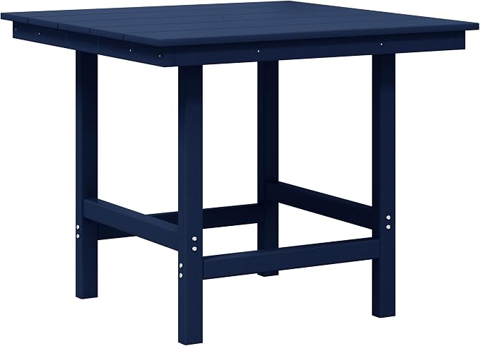 WestinTrends Ashore Outdoor HDPE 36" Square Patio Dining Table with Umbrella Hole, Navy Blue
