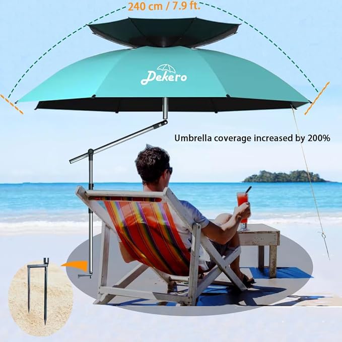 8ft Heavy Duty Beach Umbrella with Sand Anchor, High Wind Resistant Large Beach Umbrella with UV Protection, Adjustable Tilt Pole, Ventilated Canopy & Carry Bag for Beach, Fishing, Camping