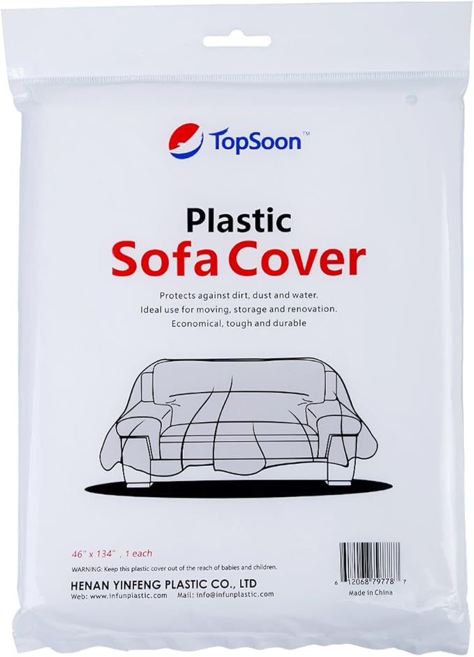 TopSoon Plastic Sofa Bag Clear Couch Cover,Moving & Storage Sofa Bag, Dust-Proof Waterproof Plastic Furniture Cover,134-Inch Long by 46-Inch Wide