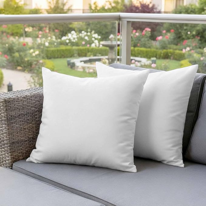 White Waterproof Outdoor Pillow Covers 16''x16'' Set of 2, Modern Simple Patio Furniture White Cushion Covers for Chairs, Decorative Solid Color Pillow Cases for Garden/Pool/Beach