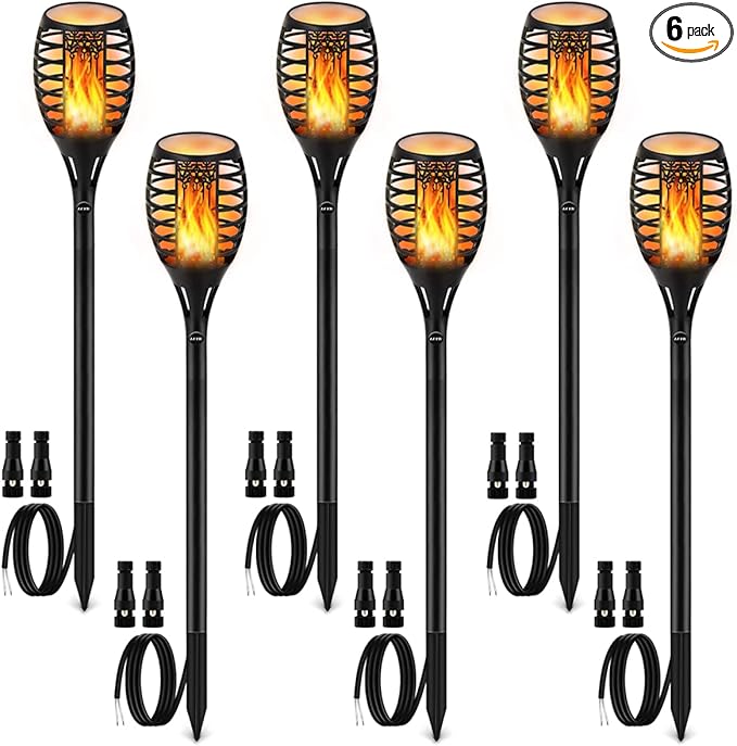 LUYE Low Voltage Torch Landscape Lights 12V Outdoor Wired LED Torches Pathway Lights IP65 Waterproof Flickering Flame Torch Light Low Voltage Landscape Lighting Christmas Decoration Light (6Pack)