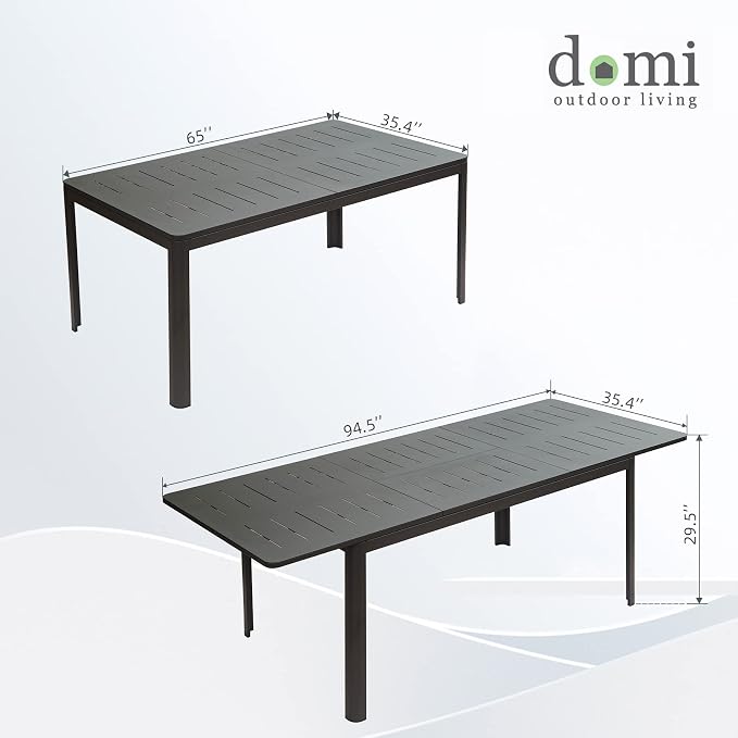 Domi Expandable Outdoor Dining Table for 6-8, Aluminum Patio Dining Table 65'' -95'', Rectangular Extendable Dining Table for Garden, Backyard, Porch