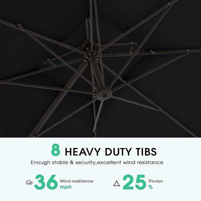 JEAREY 10ft 2-Tier Cantilever Patio Umbrella, Large Square Outdoor Offset Umbrella with Double Top Vent and 360-degree Rotation for Garden, Deck, Pool, Patio, Black