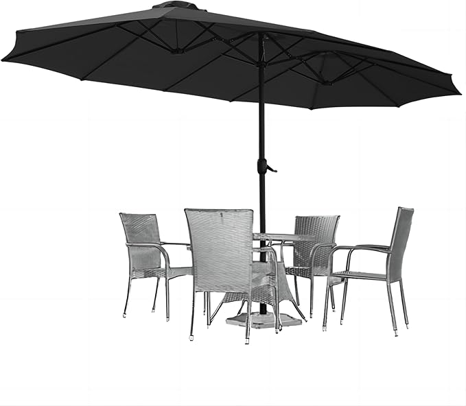 AECOJOY 15x9ft Large Patio Umbrella, Double-Sided Outdoor Market Rectangle Table 177''x104'' Umbrella with Crank Air Vents for Deck Pool Patio(1.9" Pole, Black)