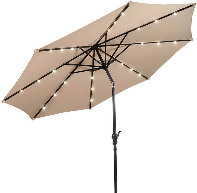 Goplus SPSUPE Patio, Solar Powered Umbrella with 18 LED Lights, Beige, 9 ft (Patio Umbrella)