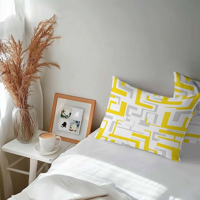 Geometric Outdoor Pillow Shams Set of 2, Decorative Pillowcases Cushion Case, Soft Throw Pillow Covers Waterproof Pillow Case 20x12 Inch, Abstract Lines Yellow Gray Modern Art