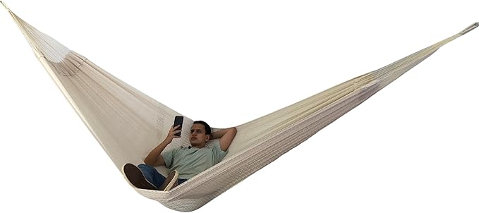 Handwoven Mayan Hammock La Casa de la Hamaca - 100% Cotton Indoor & Outdoor Use Premium Artisan Craft from Mexico (Beige, X-Large)