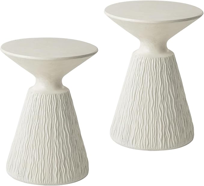 COSIEST Set of 2 Outdoor Side Table, White Mushroom Shaped MgO Accent Table, Lightweight Patio End Table with Rotund Base, Round Top Plant Stand for Garden and Deck