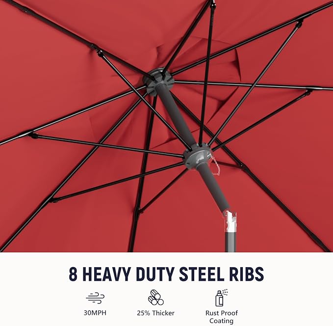 Outdoor Patio Umbrella with One Push Button Tilt and Crank, 8 Sturdy Ribs Market Table Umbrella