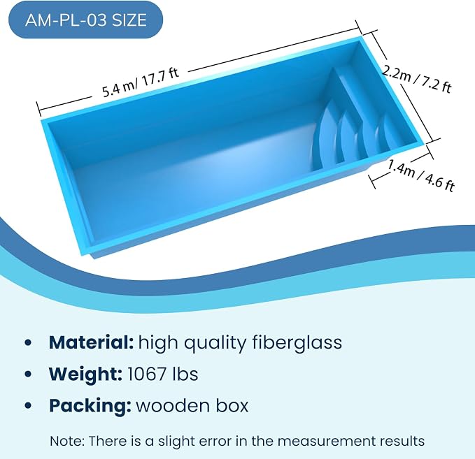 Versatile Fiberglass Pools In Ground Pools - Excellence Prefab Pools with 10 Styles and Customization Options (17.72'×7.21'×4.59')