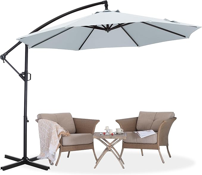 ABCCANOPY 10FT Cantilever Patio Umbrella 360° Rotation Outdoor Offset Umbrella for Backyard, Deck, Poolside (Gray)