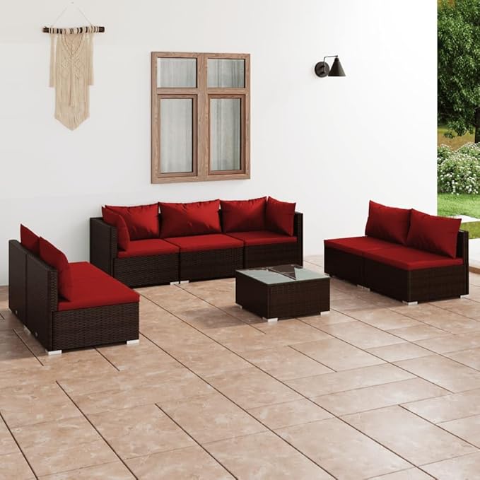 8 Piece Patio Lounge Set with Cushion, Furniture Conversation Sets Piece Patio Set Outdoor Patio Sectional Patio Lounge Set s Poly Rattan Brown