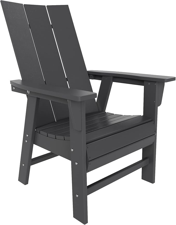 WestinTrends Ashore 7 Pieces Adirondack Outdoor Dining Set, All Weather Poly Lumber Slatted Modern Farmhouse Outdoor Furniture Set, 71" Trestle Dining Table and 6 Adirondack Dining Chair, Gray