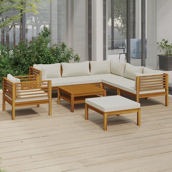 Patio Lounge Set with Cream Cushion,Patio Furniture Sets,Patio Conversation Sets,Outdoor Furniture Sets,for Garden,Backyard,Outdoor,8 Piece Solid Acacia Wood