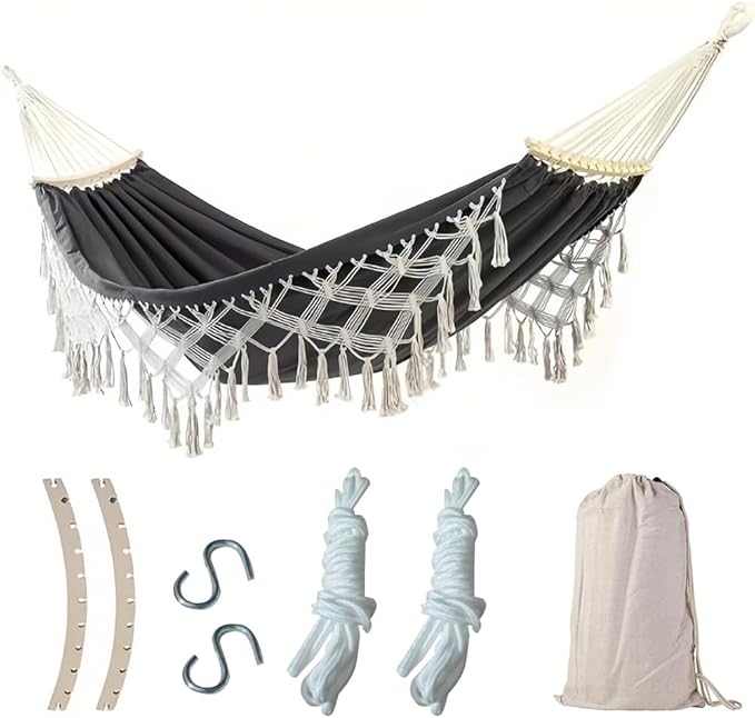 Double Macrame Hammock Swing Bed for 2 Person Beach Yard Bedroom Patio