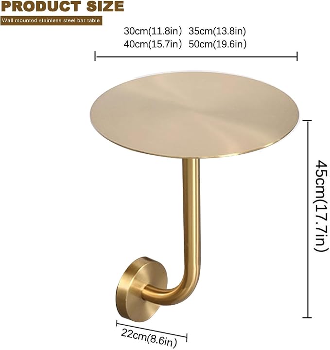 Stylish Round Bistro Pub Table - Silver Stainless Steel Wall-Mounted Cocktail Table for Indoor/Outdoor Dining - Compact 30x30x45cm Bar Table