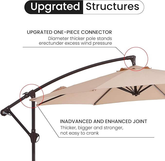 10FT Patio Umbrella, Outdoor Offset Cantilever Umbrella with Sturdy 8 Ribs, Easy Tilt Adjustment for Backyard Pool Garden,Beige